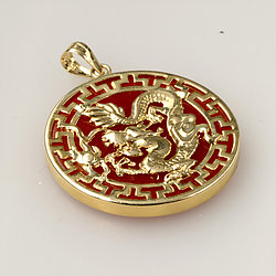 Round-Disc-Shaped-gold-dragon-red-jade-pendant
